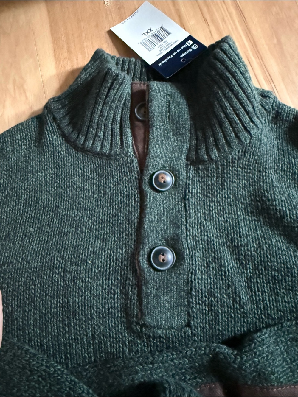 Chaps Olive Green Ribbed Button-Neck Turtleneck Sweater